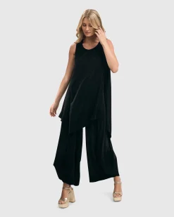Liv Sleeveless Tunic Top, Black Grid