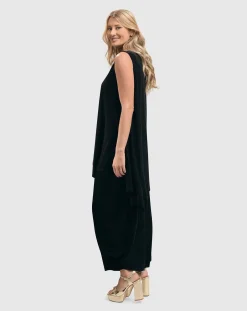 Liv Sleeveless Tunic Top, Black Grid