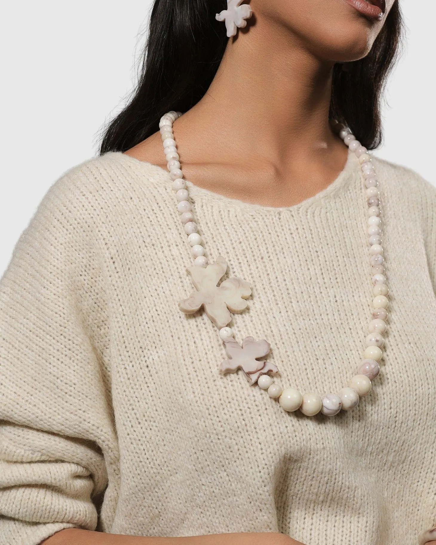 Lotus Bead Necklace, Oat