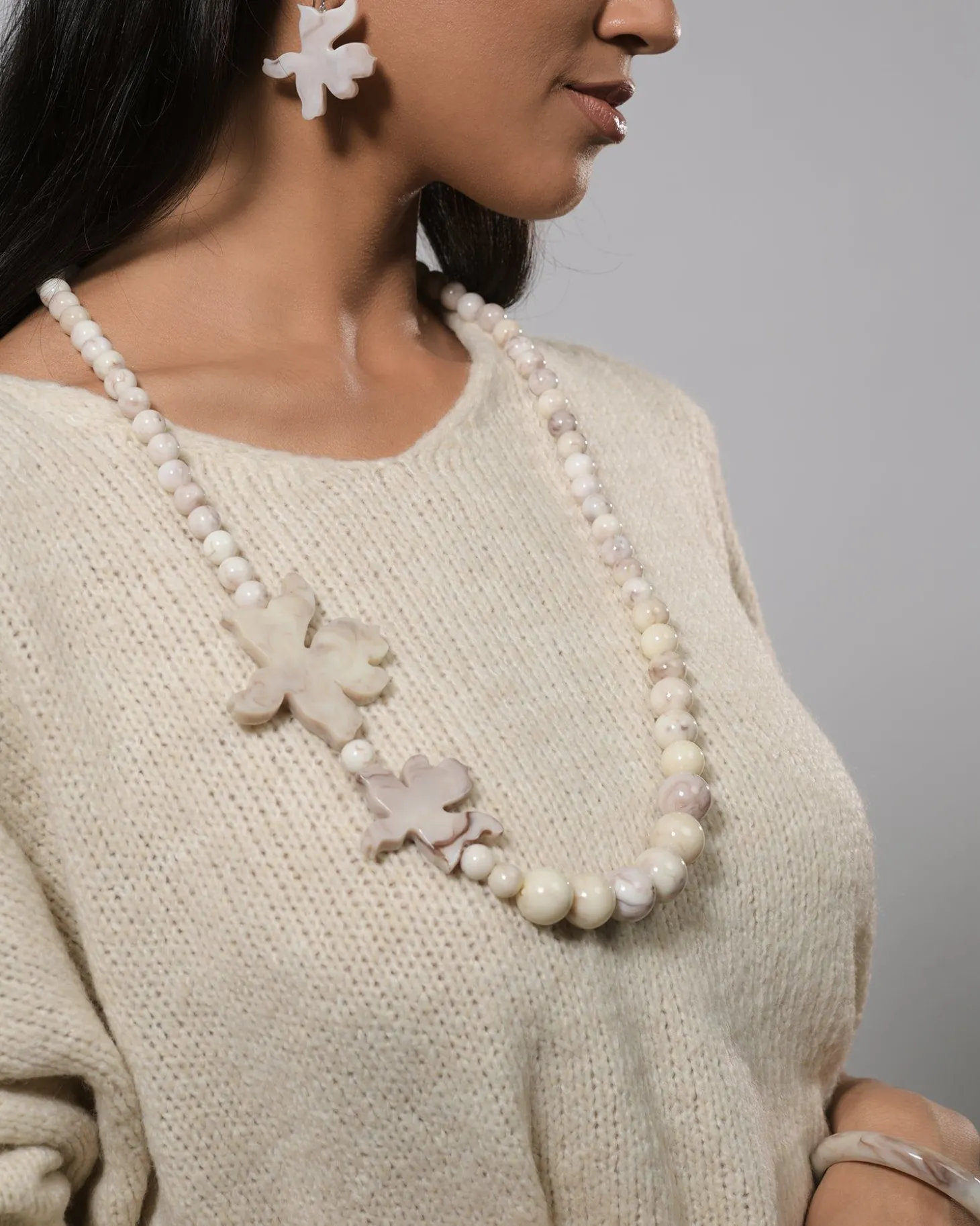 Lotus Bead Necklace, Oat