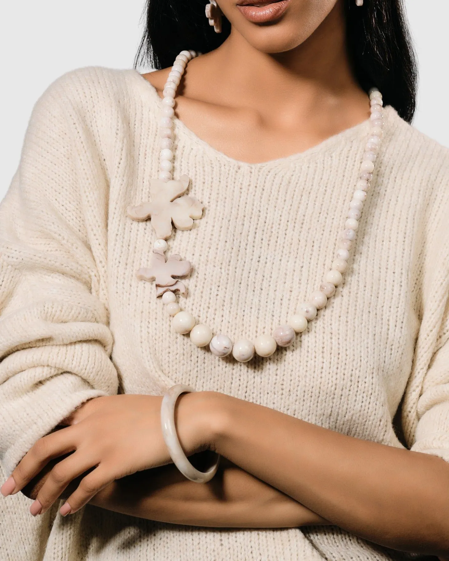 Lotus Bead Necklace, Oat