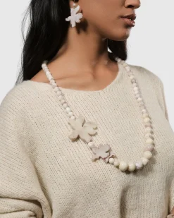 Lotus Bead Necklace, Oat