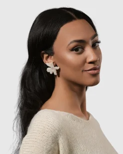 Lotus Clip Earrings, Oat