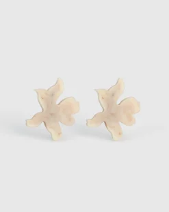 Lotus Clip Earrings, Oat