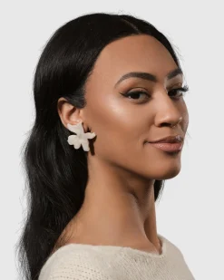 Lotus Clip Earrings, Oat