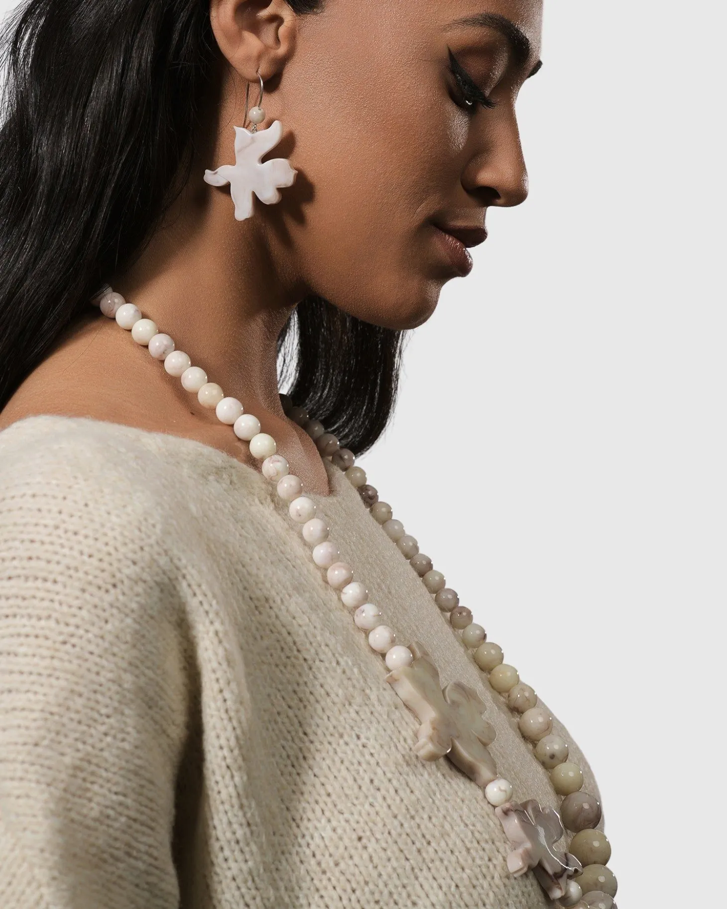 Lotus Hook & Bead Earrings, Oat