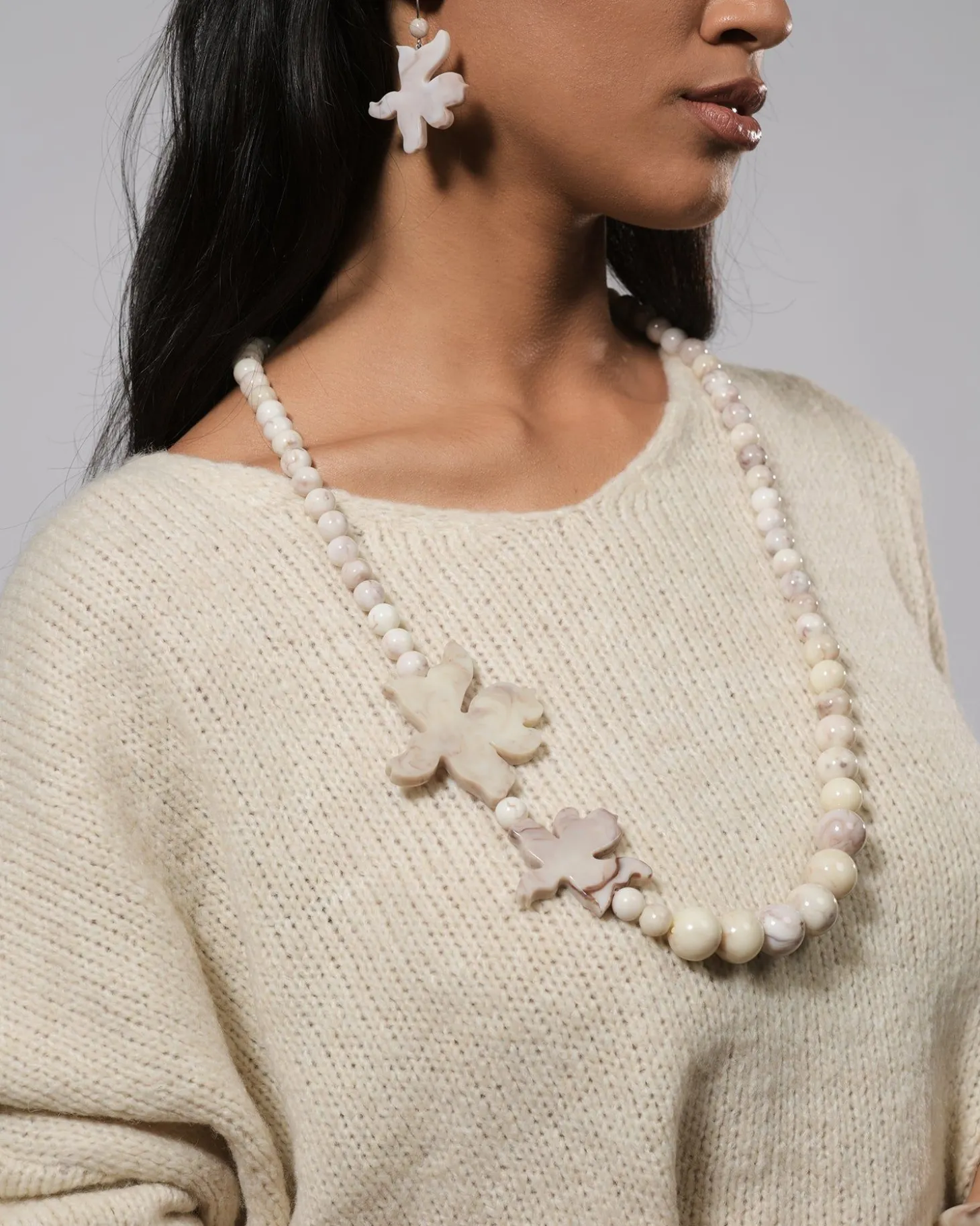 Lotus Hook & Bead Earrings, Oat