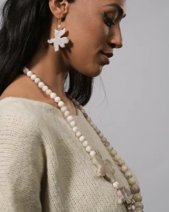 Lotus Hook & Bead Earrings, Oat