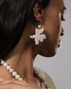 Lotus Hook & Bead Earrings, Oat