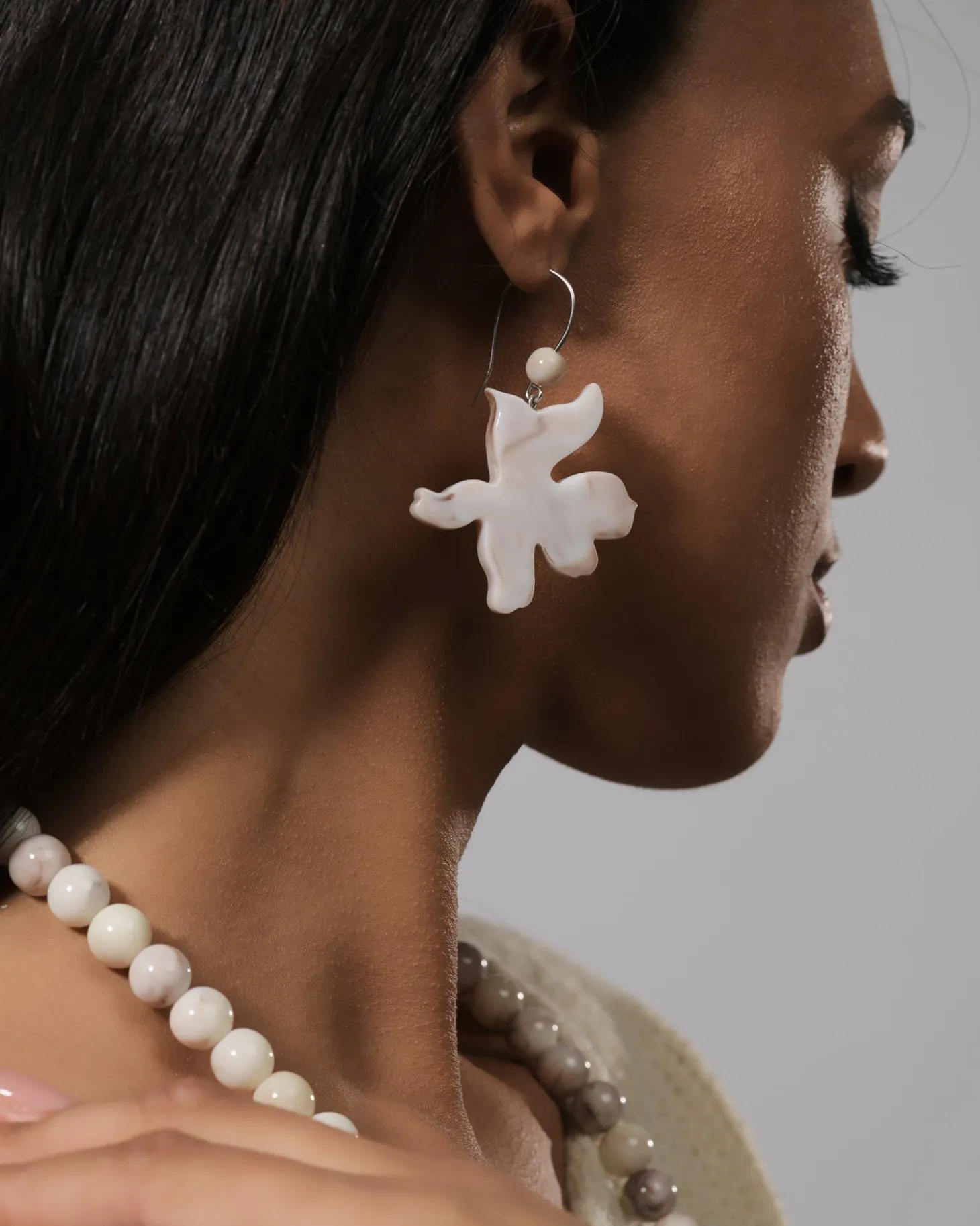 Lotus Hook & Bead Earrings, Oat
