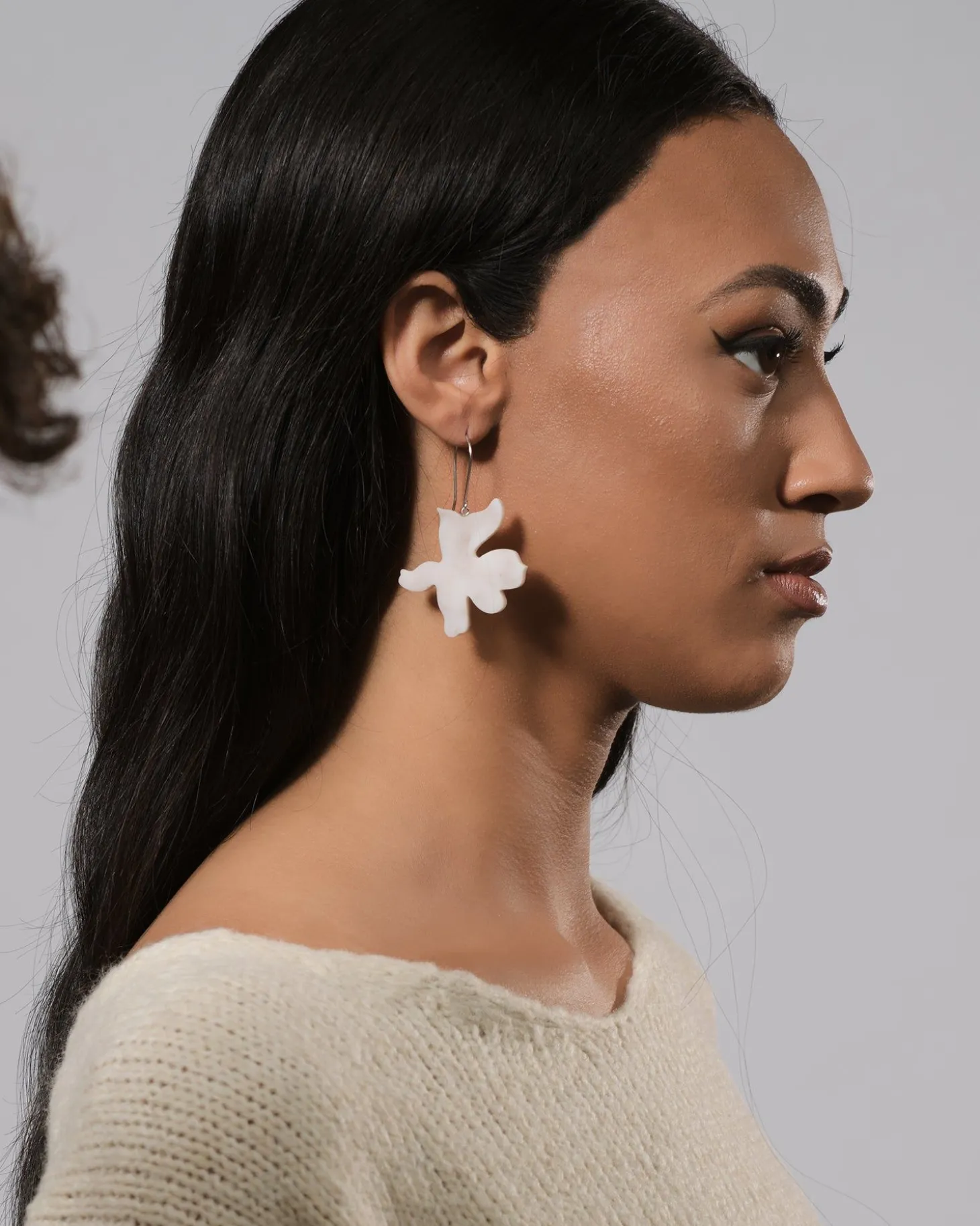 Lotus Hook & Bead Earrings, Oat