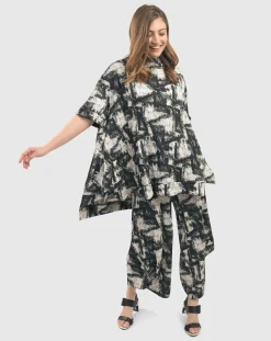 Marble Crinkle Punto Pants, Black