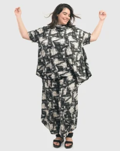 Marble Crinkle Punto Pants, Black