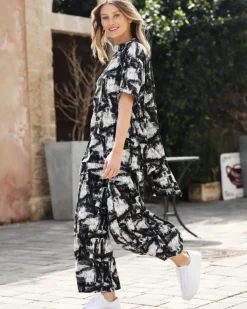 Marble Crinkle Punto Pants, Black