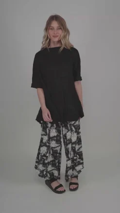 Marble Crinkle Punto Pants, Black