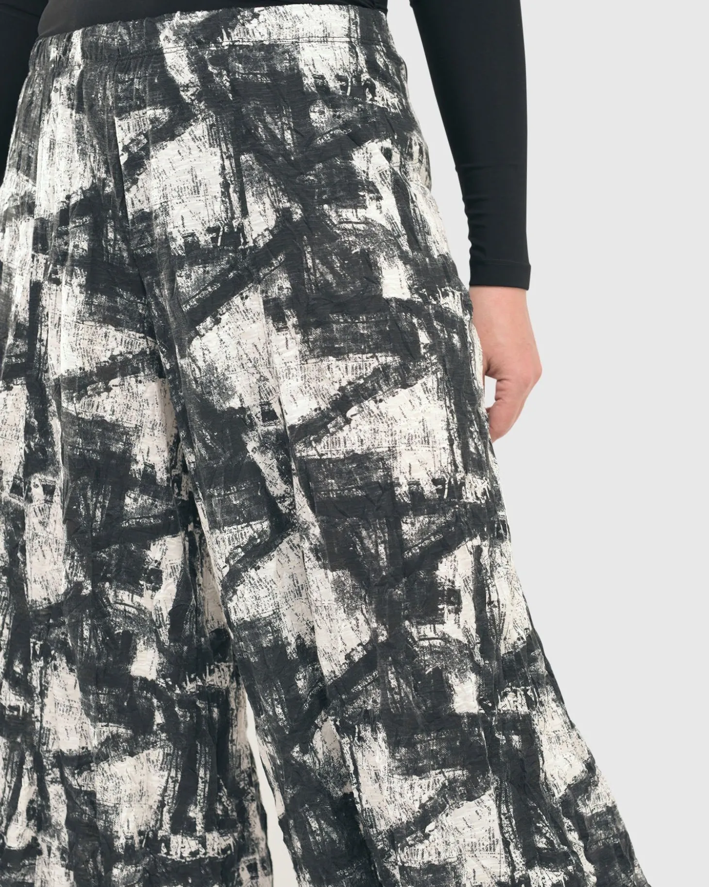 Marble Crinkle Punto Pants, Black