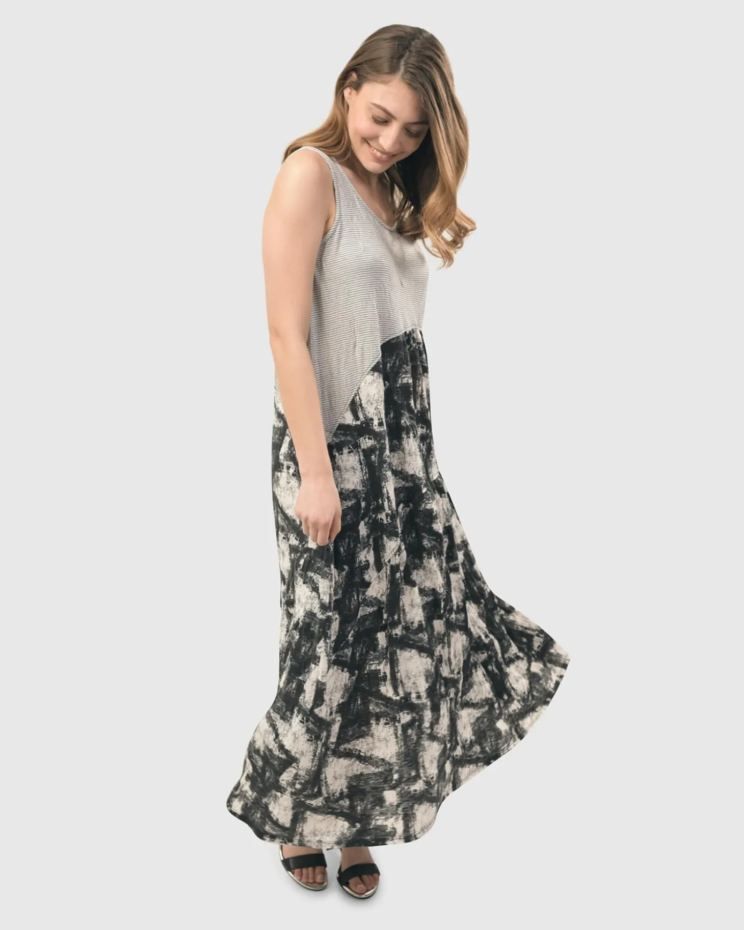 Marble Crinkle Tank Dress, Black
