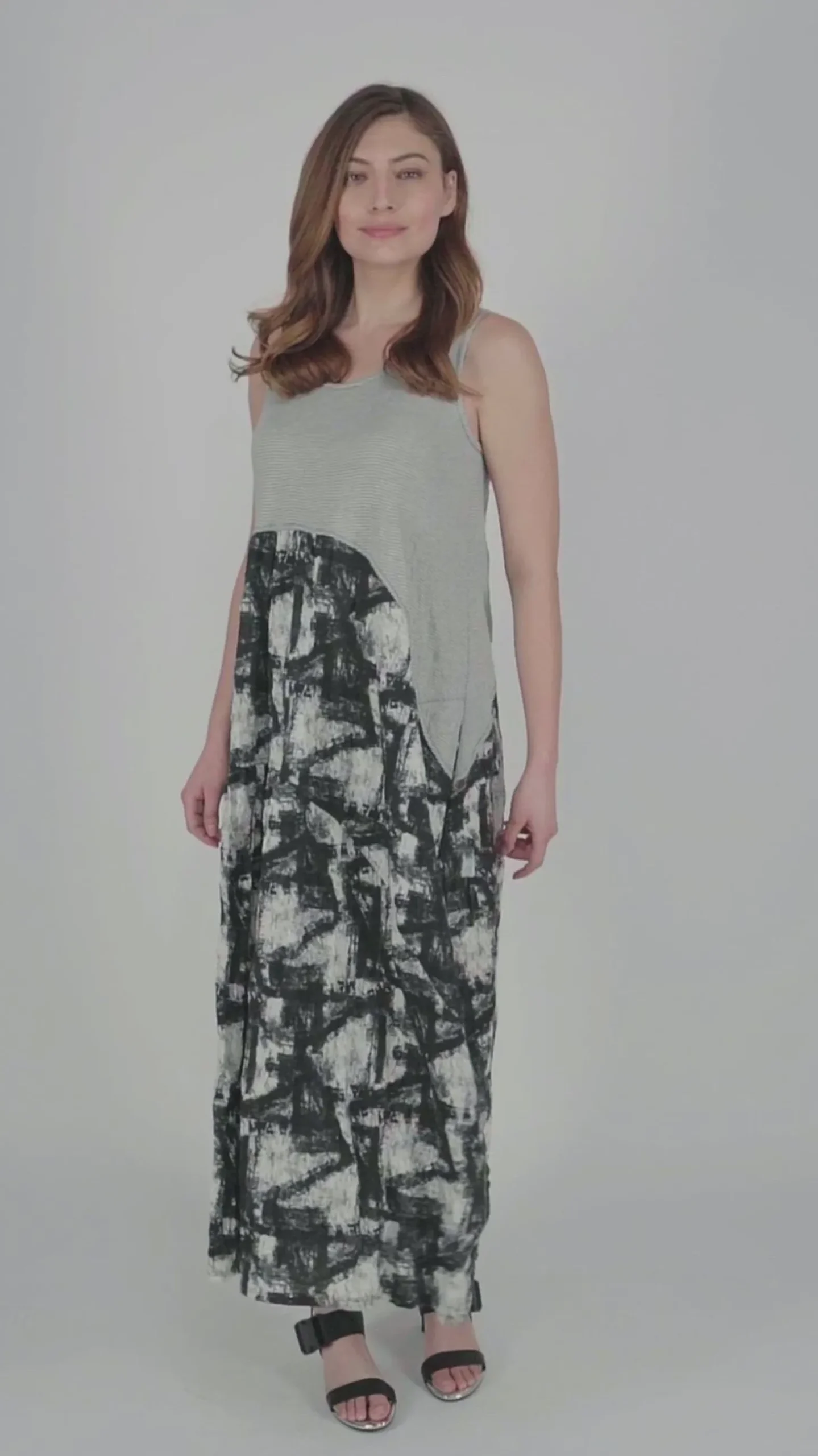 Marble Crinkle Tank Dress, Black