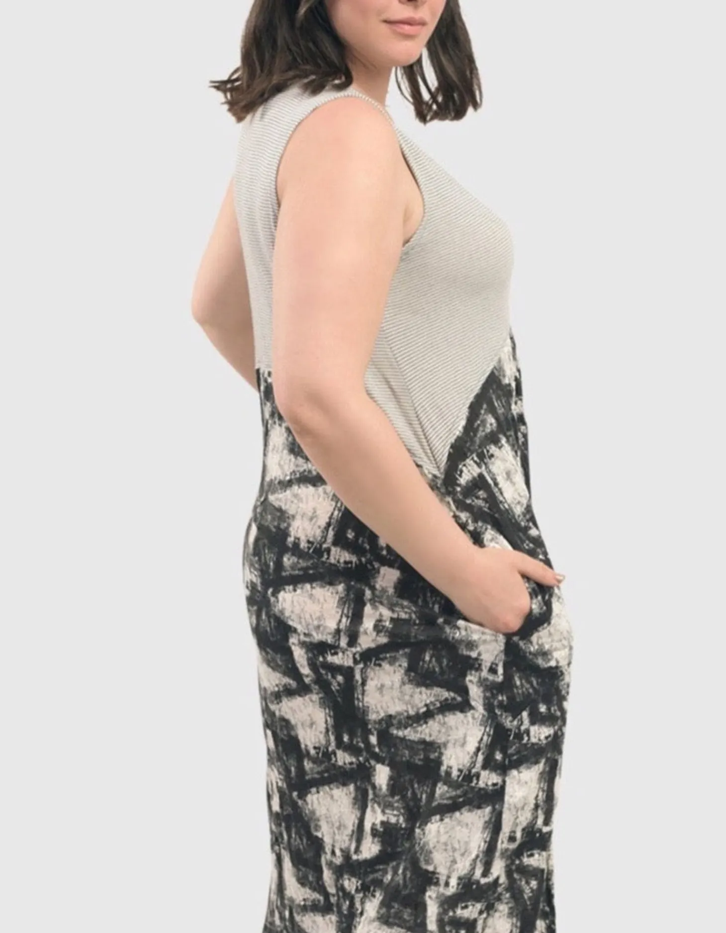Marble Crinkle Tank Dress, Black