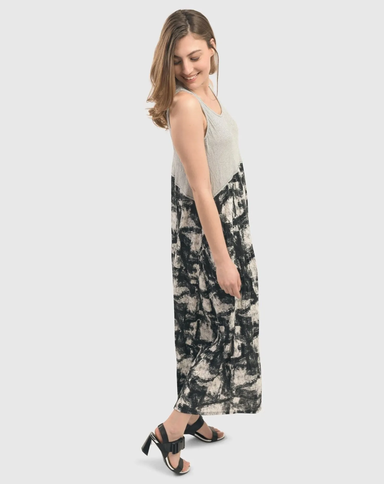 Marble Crinkle Tank Dress, Black