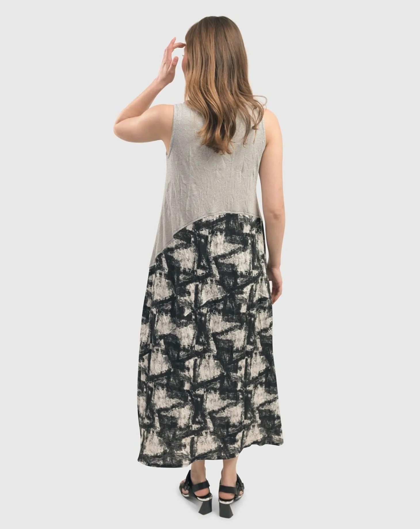 Marble Crinkle Tank Dress, Black