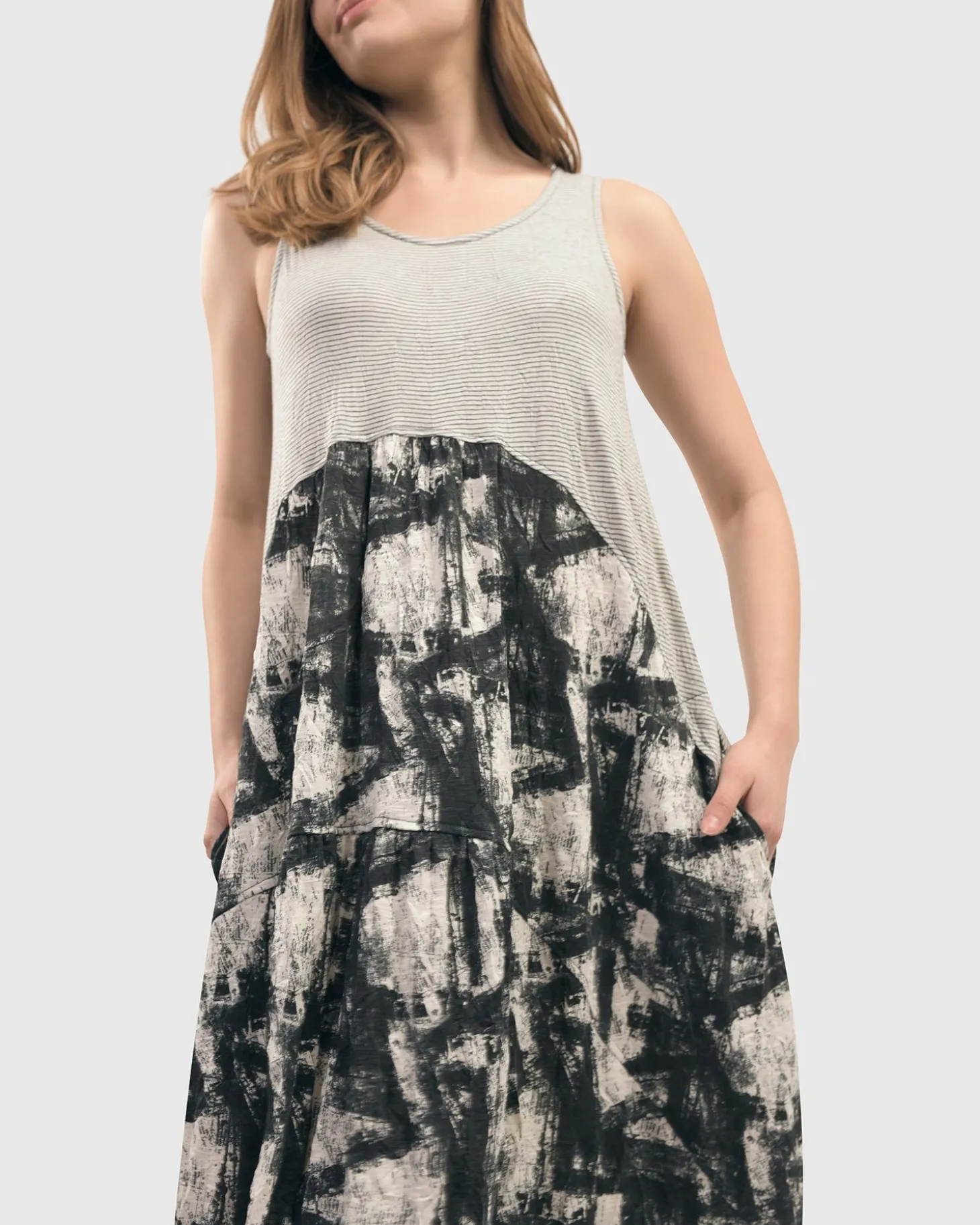 Marble Crinkle Tank Dress, Black