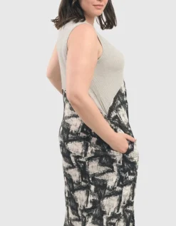 Marble Crinkle Tank Dress, Black