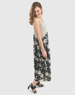 Marble Crinkle Tank Dress, Black