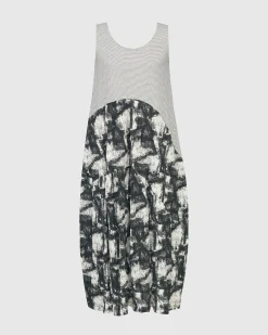 Marble Crinkle Tank Dress, Black