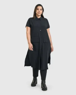 Matrix Short Sleeve Duster, Black