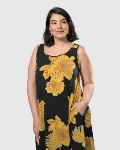 Molokai Sleeveless Swing Maxi Dress, Gold