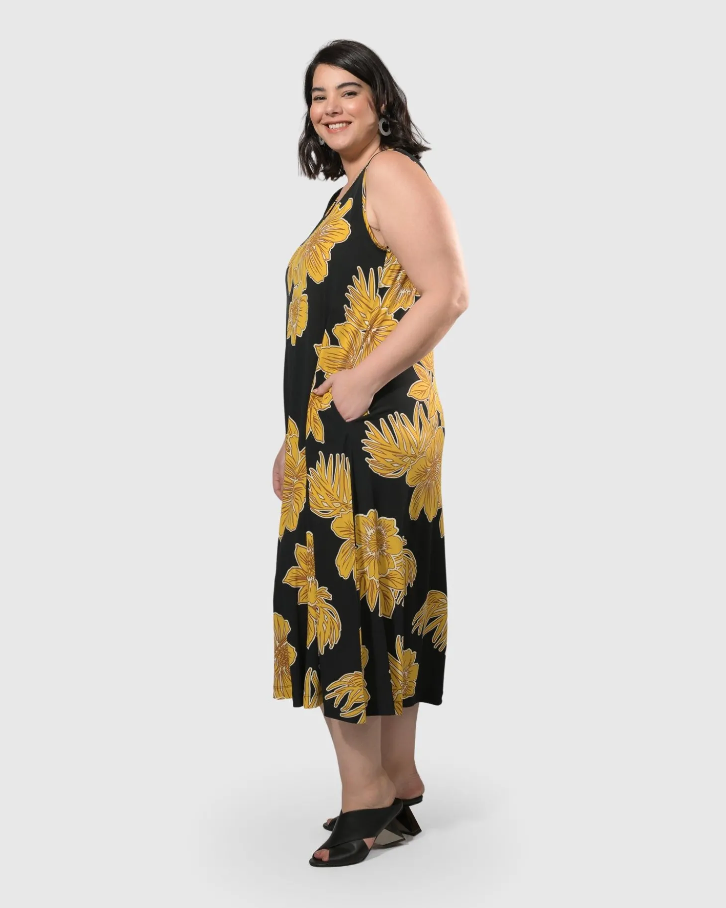 Molokai Sleeveless Swing Maxi Dress, Gold