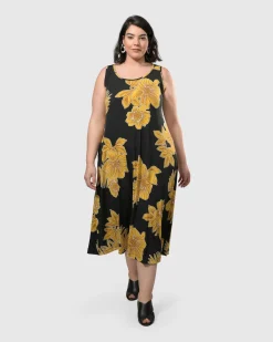 Molokai Sleeveless Swing Maxi Dress, Gold