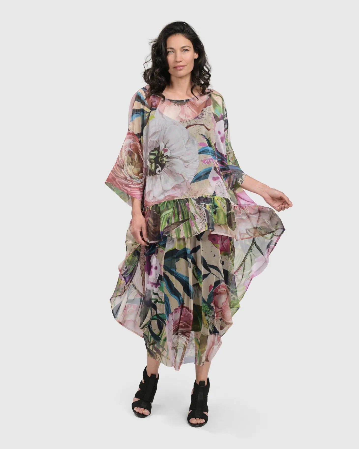 Moonflower Hi Lo Tunic Top, Bouquet