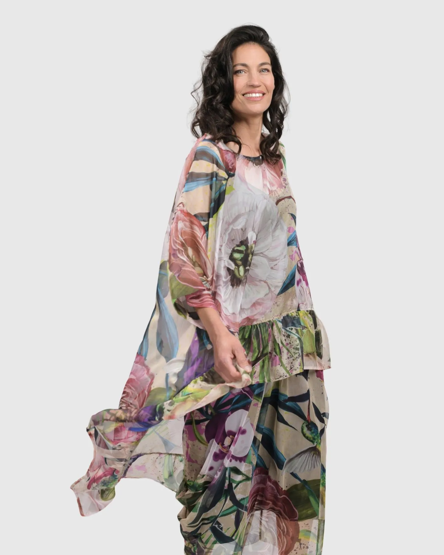 Moonflower Hi Lo Tunic Top, Bouquet