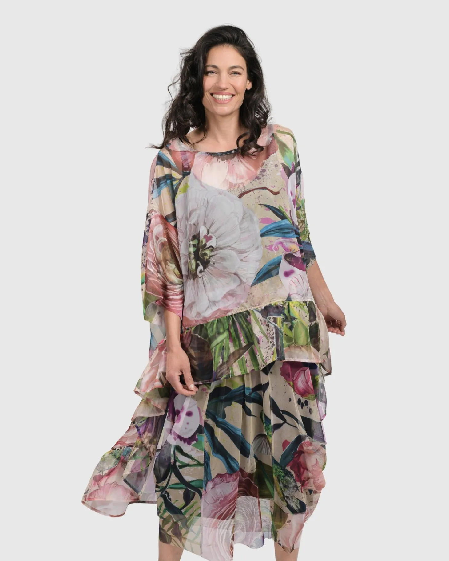 Moonflower Hi Lo Tunic Top, Bouquet