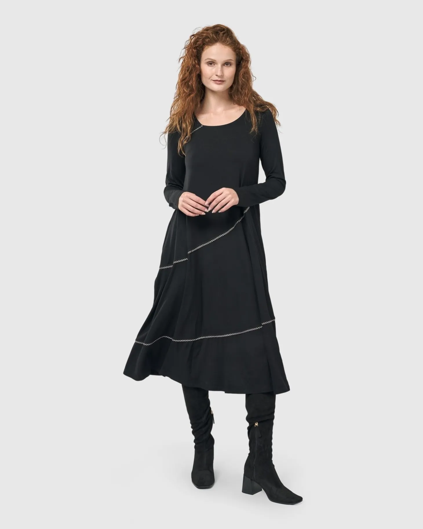 Nightingale Pullover Midi Dress, Black