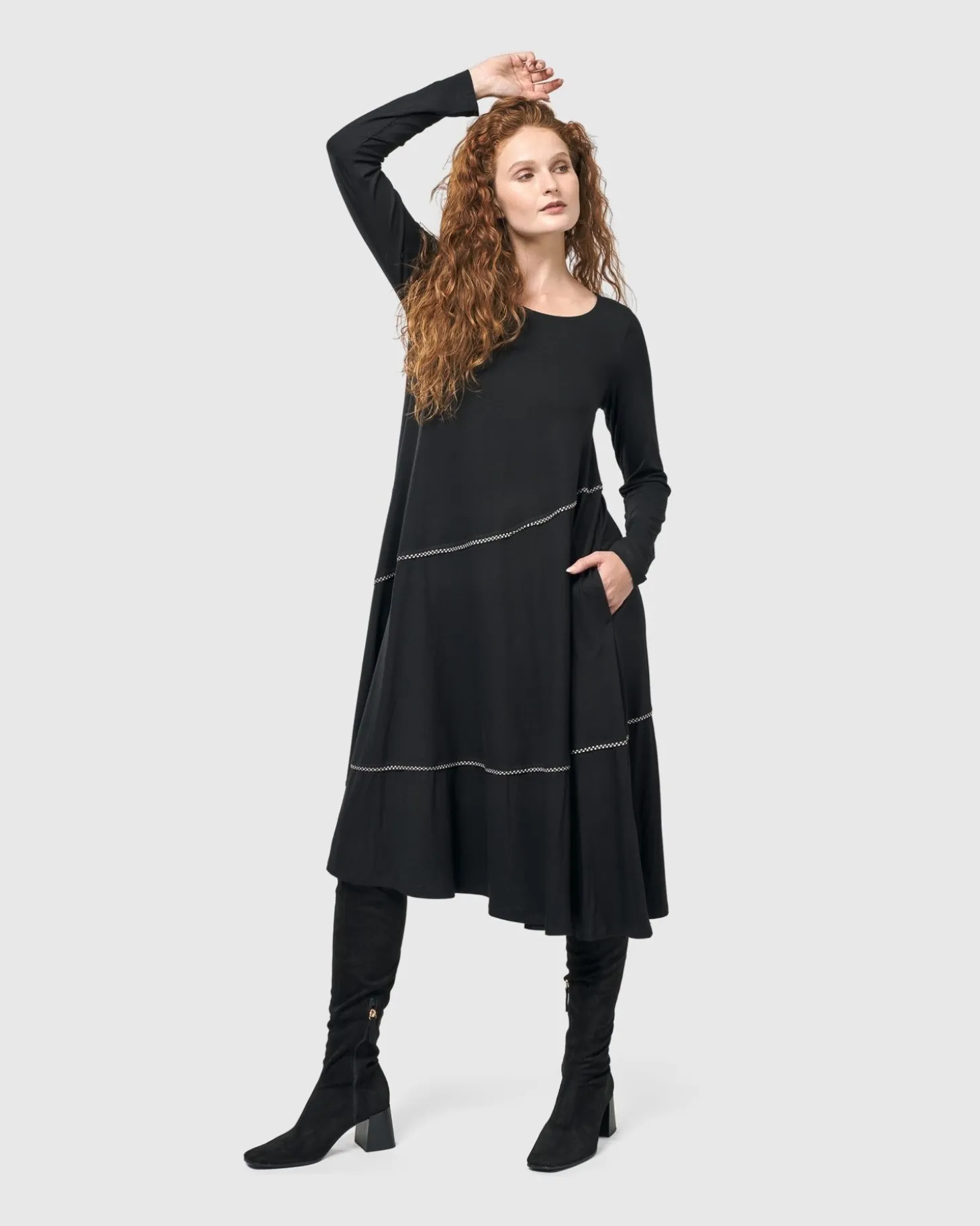 Nightingale Pullover Midi Dress, Black