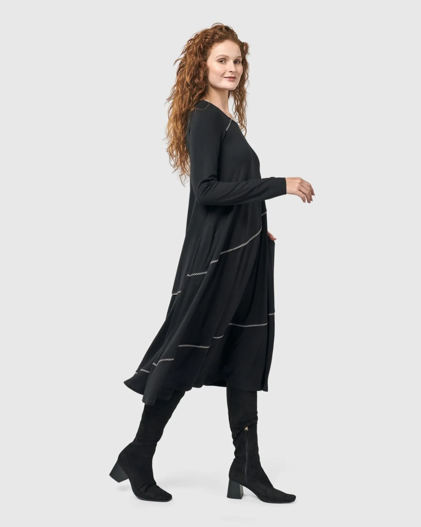 Nightingale Pullover Midi Dress, Black