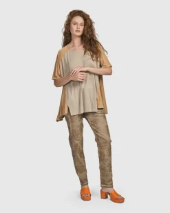 Oasis Colorblock Trapeze Top, Tan