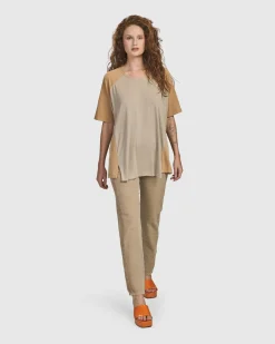 Oasis Colorblock Trapeze Top, Tan