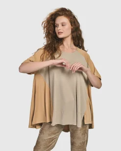 Oasis Colorblock Trapeze Top, Tan