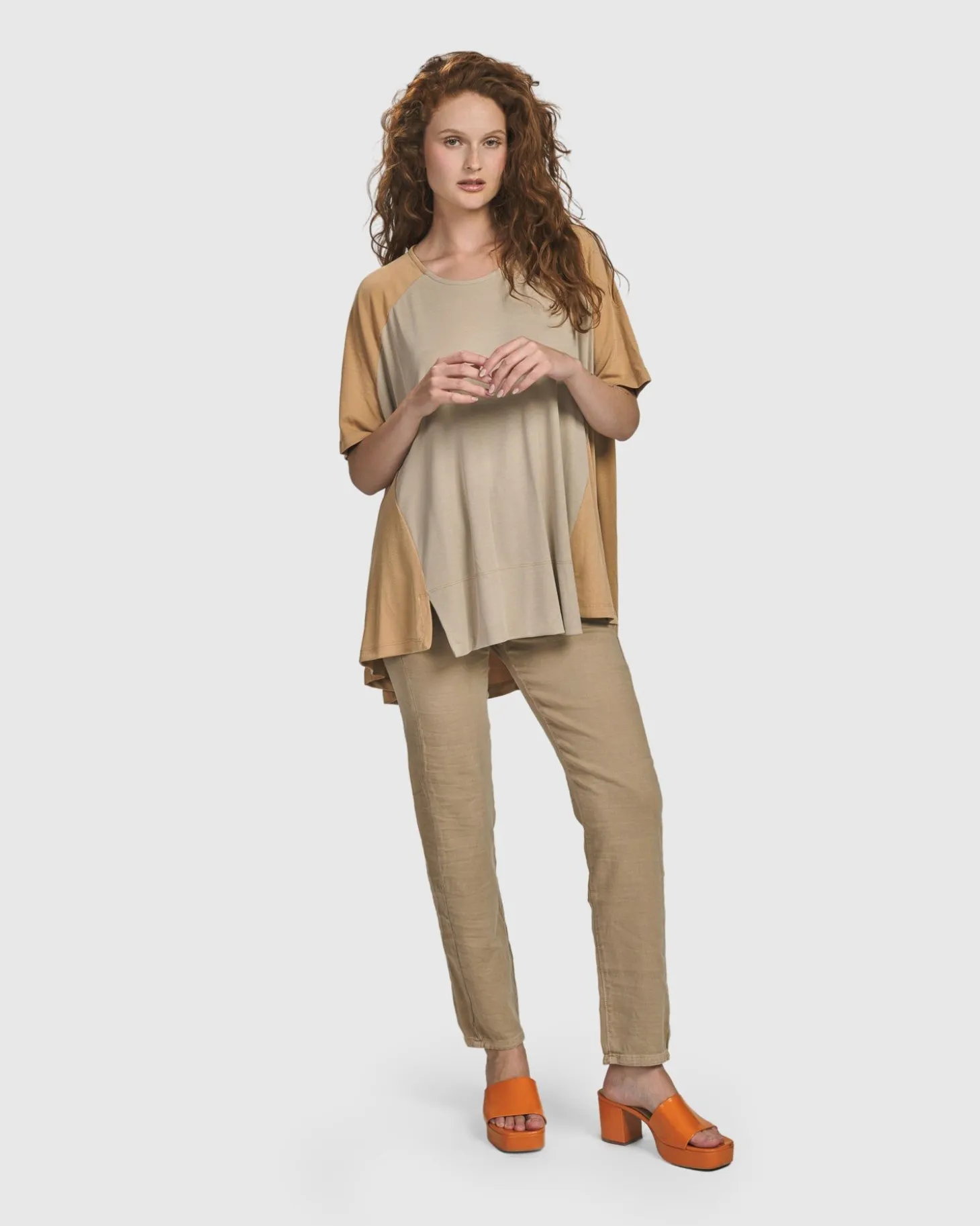 Oasis Colorblock Trapeze Top, Tan