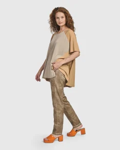 Oasis Colorblock Trapeze Top, Tan