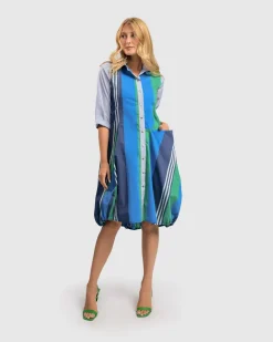 Ocean Stripe Wonderful Dress, Marine