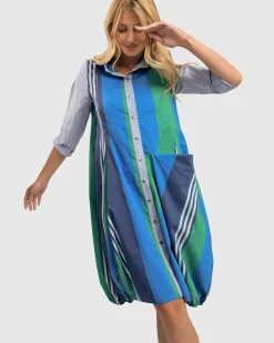 Ocean Stripe Wonderful Dress, Marine