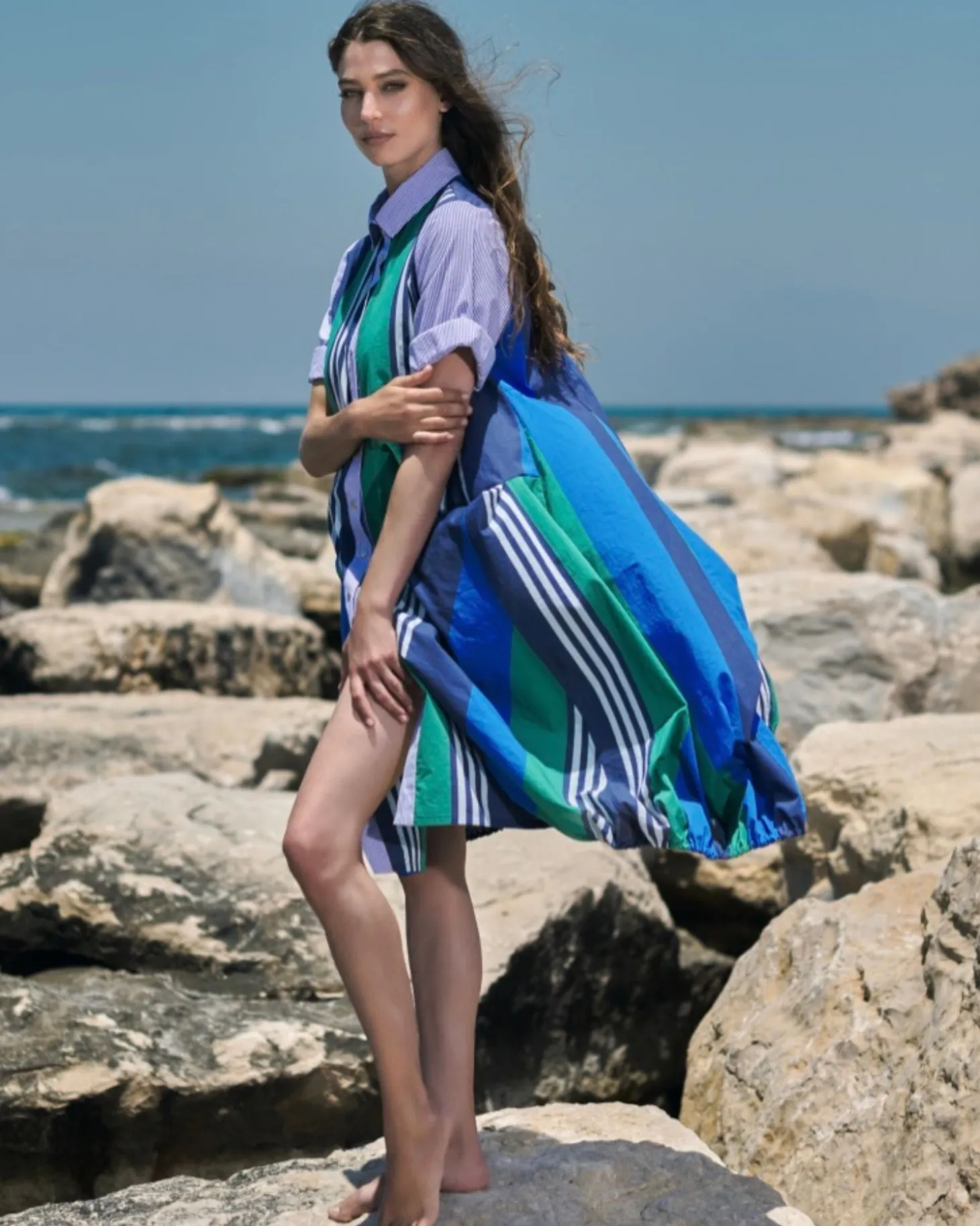 Ocean Stripe Wonderful Dress, Marine