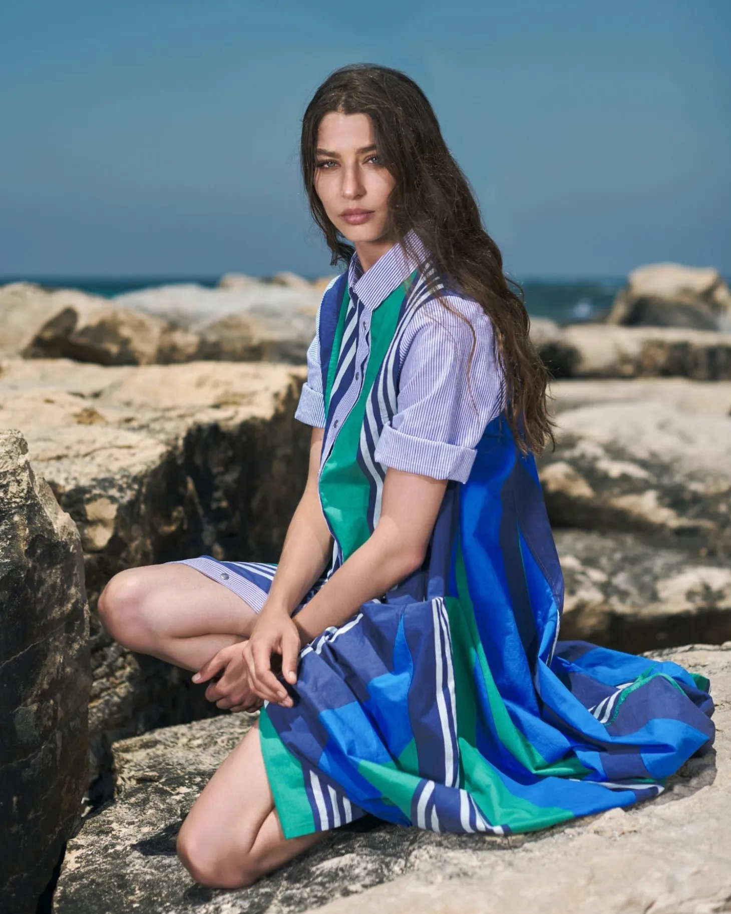 Ocean Stripe Wonderful Dress, Marine