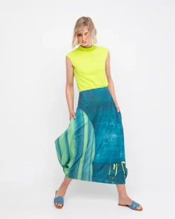 Ozai N Ku Aquamarine Midi Skirt, Ocean