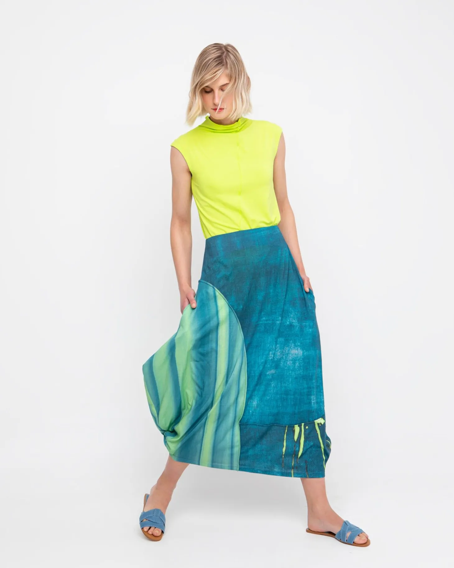 Ozai N Ku Aquamarine Midi Skirt, Ocean